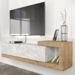 Έπιπλο τηλεόρασης επιτοίχιο Volare Megapap χρώμα λευκό εφέ μαρμάρου - sapphire oak 150x29,6x38,6εκ. - Image 4