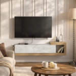 Έπιπλο τηλεόρασης επιτοίχιο Volare Megapap χρώμα λευκό εφέ μαρμάρου - sapphire oak 150x29,6x38,6εκ. - Image 6