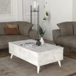 Τραπεζάκι σαλονιού Roy Megapap με σερβιτόρο χρώμα λευκό εφέ μαρμάρου 121x69x40εκ. - Image 2