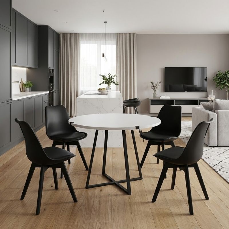 Σετ τραπεζαρία 5τμχ Rubes - Viva Megapap χρώμα λευκό - μαύρο Ø100x78εκ. Σετ τραπεζαρία 5τμχ Rubes - Viva Megapap χρώμα λευκό - μαύρο Ø100x78εκ.