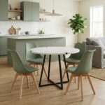 Σετ τραπεζαρία 5τμχ Rubes - Viva Megapap χρώμα λευκό - φυστικί Ø100x78εκ.