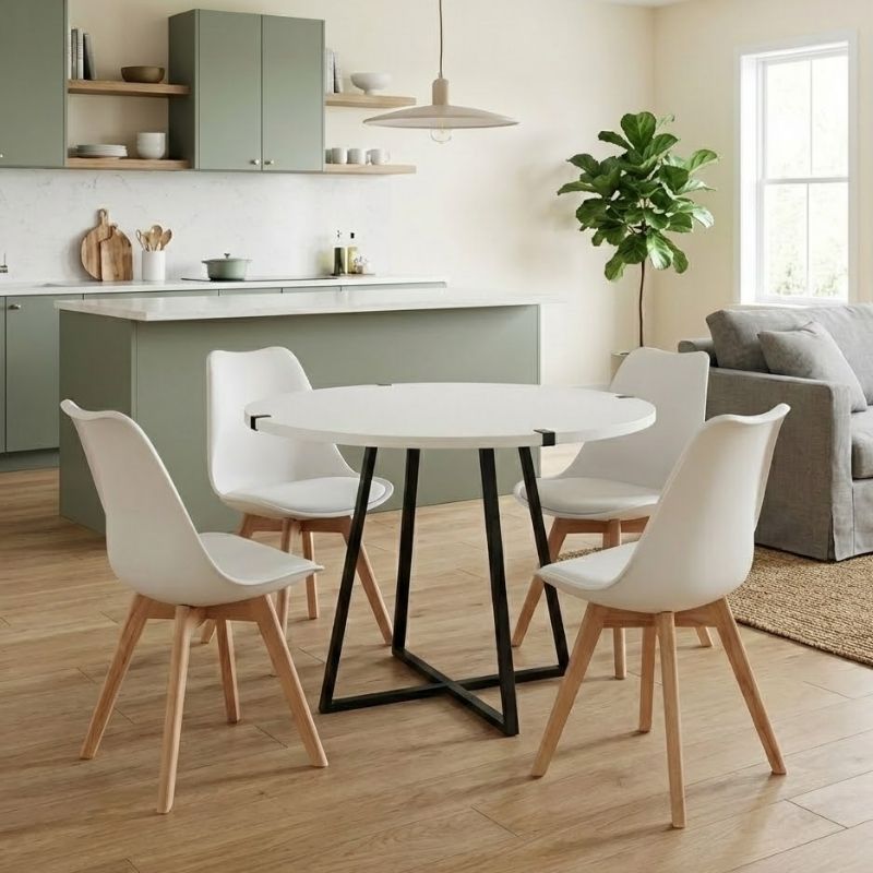 Σετ τραπεζαρία 5τμχ Rubes - Viva Megapap χρώμα λευκό - λευκό/φυσικό πόδι Ø100x78εκ. Σετ τραπεζαρία 5τμχ Rubes - Viva Megapap χρώμα λευκό - λευκό/φυσικό πόδι Ø100x78εκ.