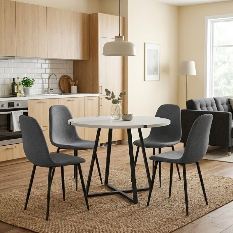 Σετ τραπεζαρία 5τμχ Rubes - Iris Megapap χρώμα λευκό - γκρι Ø100x78εκ. Σετ τραπεζαρία 5τμχ Rubes - Iris Megapap χρώμα λευκό - γκρι Ø100x78εκ.