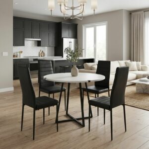 Σετ τραπεζαρία 5τμχ Rubes - Rosa Megapap χρώμα λευκό - μαύρο Ø100x78εκ.