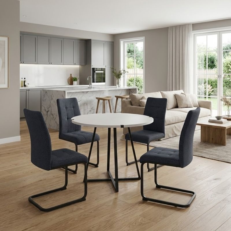 Σετ τραπεζαρία 5τμχ Rubes - Laura Megapap χρώμα λευκό - ανθρακί Ø100x78εκ. Σετ τραπεζαρία 5τμχ Rubes - Laura Megapap χρώμα λευκό - ανθρακί Ø100x78εκ.