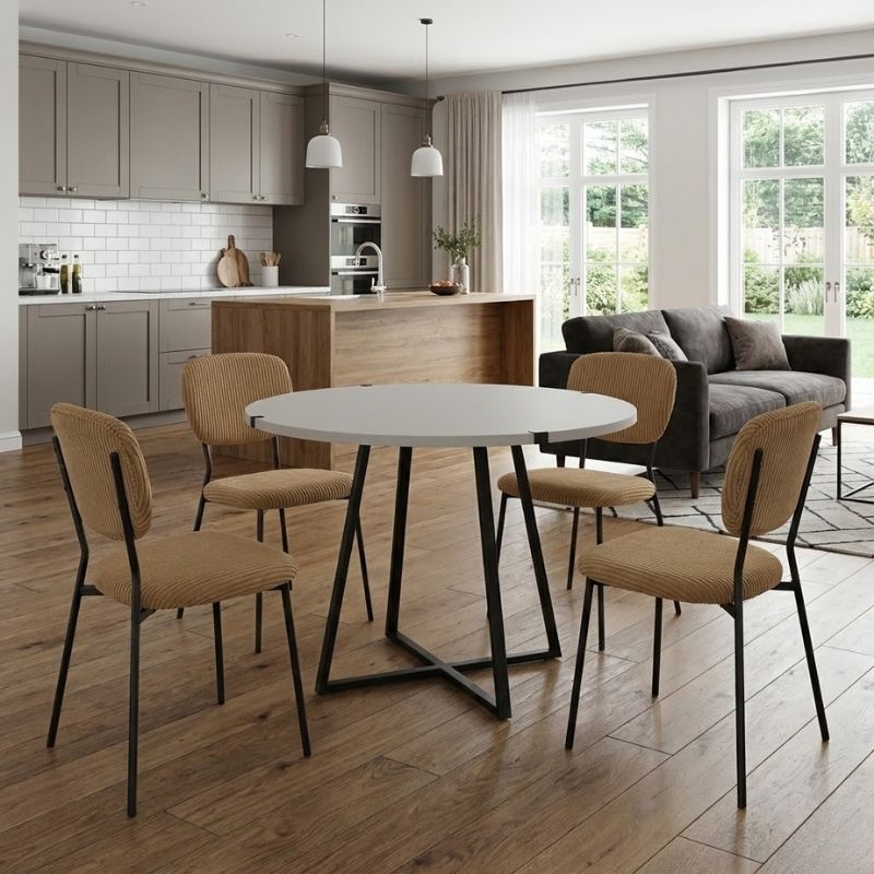 Σετ τραπεζαρία 5τμχ Rubes - Kevin Megapap χρώμα λευκό - μουσταρδί Ø100x78εκ. Σετ τραπεζαρία 5τμχ Rubes - Kevin Megapap χρώμα λευκό - μουσταρδί Ø100x78εκ.