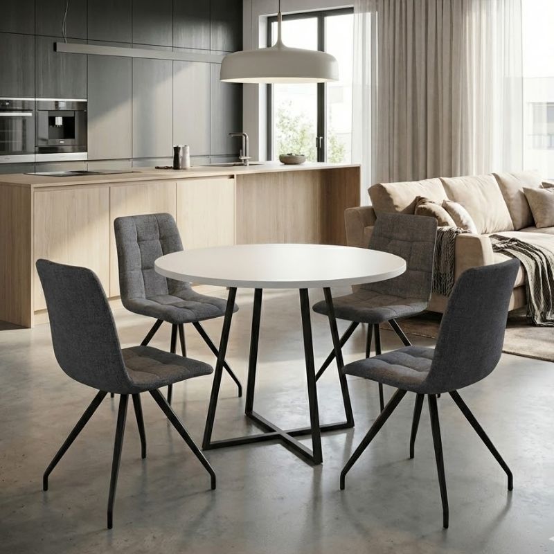 Σετ τραπεζαρία 5τμχ Rubes - Bianca Megapap χρώμα λευκό - γκρι Ø100x78εκ. Σετ τραπεζαρία 5τμχ Rubes - Bianca Megapap χρώμα λευκό - γκρι Ø100x78εκ.