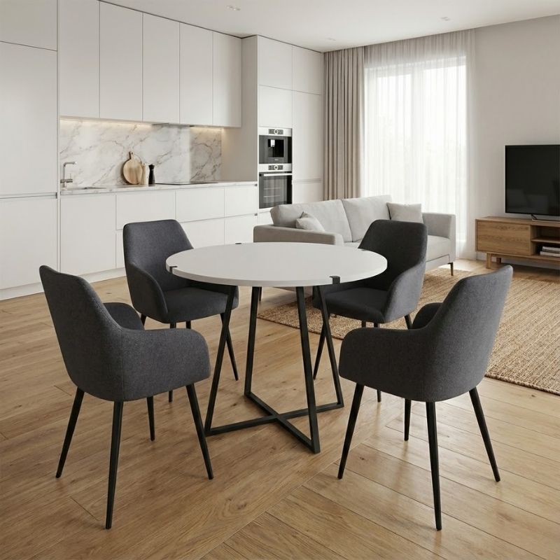 Σετ τραπεζαρία 5τμχ Rubes - Monica Megapap χρώμα λευκό - γκρι Ø100x78εκ. Σετ τραπεζαρία 5τμχ Rubes - Monica Megapap χρώμα λευκό - γκρι Ø100x78εκ.