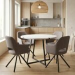 Σετ τραπεζαρία 5τμχ Rubes - Gabriel Megapap χρώμα λευκό - ανοιχτό μπεζ Ø100x78εκ.