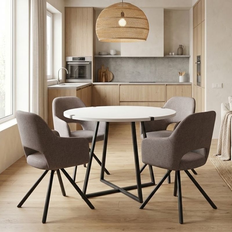 Σετ τραπεζαρία 5τμχ Rubes - Gabriel Megapap χρώμα λευκό - ανοιχτό μπεζ Ø100x78εκ. Σετ τραπεζαρία 5τμχ Rubes - Gabriel Megapap χρώμα λευκό - ανοιχτό μπεζ Ø100x78εκ.