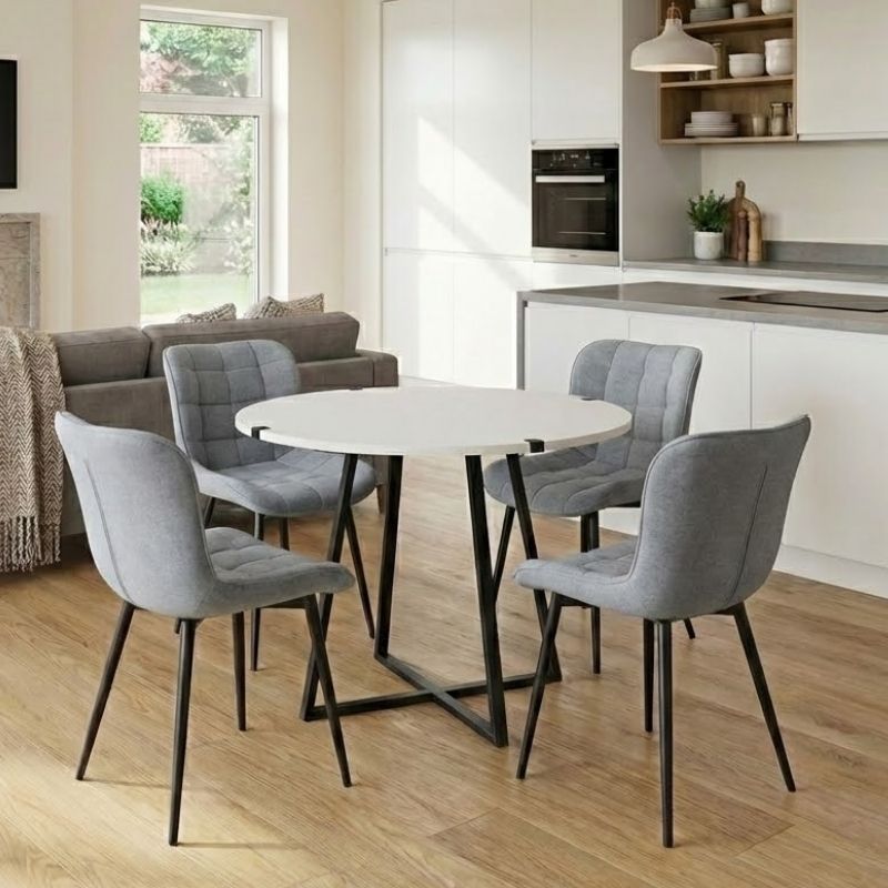 Σετ τραπεζαρία 5τμχ Rubes - Chiara Megapap χρώμα λευκό - γκρι Ø100x78εκ. Σετ τραπεζαρία 5τμχ Rubes - Chiara Megapap χρώμα λευκό - γκρι Ø100x78εκ.