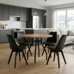 Σετ τραπεζαρία 5τμχ Roma - Viva Megapap χρώμα pine oak - μαύρο Ø80x75εκ.