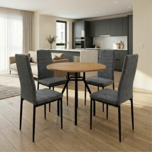 Σετ τραπεζαρία 5τμχ Roma - Rosa Megapap χρώμα pine oak - γκρι Ø80x75εκ.