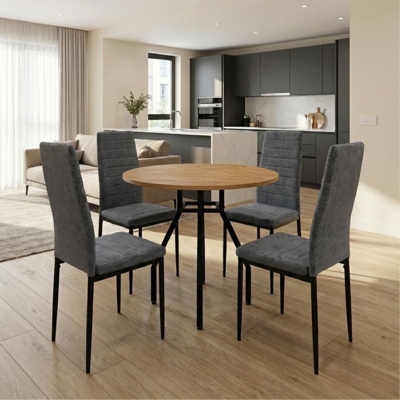 Σετ τραπεζαρία 5τμχ Roma - Rosa Megapap χρώμα pine oak - γκρι Ø80x75εκ. Σετ τραπεζαρία 5τμχ Roma - Rosa Megapap χρώμα pine oak - γκρι Ø80x75εκ.