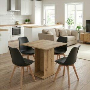 Σετ τραπεζαρία 5τμχ Allos - Viva Megapap χρώμα sapphire oak - μαύρο/φυσικό πόδι 75x75x77εκ.