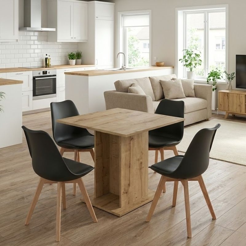 Σετ τραπεζαρία 5τμχ Allos - Viva Megapap χρώμα sapphire oak - μαύρο/φυσικό πόδι 75x75x77εκ. Σετ τραπεζαρία 5τμχ Allos - Viva Megapap χρώμα sapphire oak - μαύρο/φυσικό πόδι 75x75x77εκ.