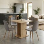 Σετ τραπεζαρία 5τμχ Allos - Iris Megapap χρώμα sapphire oak - ανοιχτό μπεζ/φυσικό πόδι 75x75x77εκ.