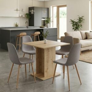 Σετ τραπεζαρία 5τμχ Allos - Iris Megapap χρώμα sapphire oak - ανοιχτό μπεζ/φυσικό πόδι 75x75x77εκ.