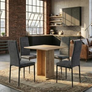 Σετ τραπεζαρία 5τμχ Allos - Rosa Megapap χρώμα sapphire oak - γκρι 75x75x77εκ.