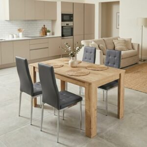 Σετ τραπεζαρία 5τμχ Darlen - Rosa Megapap χρώμα sapphire oak - γκρι/χρωμίου πόδι 125x72x74εκ.