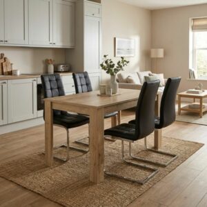 Σετ τραπεζαρία 5τμχ Darlen - Vela Megapap χρώμα sapphire oak - μαύρο 125x72x74εκ.