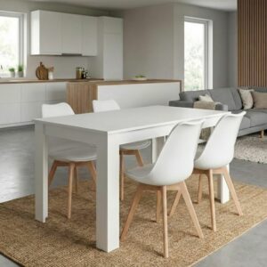 Σετ τραπεζαρία 5τμχ Darlen - Viva Megapap χρώμα λευκό - λευκό/φυσικό πόδι 125x72x74εκ.