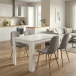 Σετ τραπεζαρία 5τμχ Darlen - Iris Megapap χρώμα λευκό - ανοιχτό μπεζ/φυσικό πόδι 125x72x74εκ.