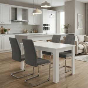 Σετ τραπεζαρία 5τμχ Darlen - Laura Megapap χρώμα λευκό - γκρι 125x72x74εκ.