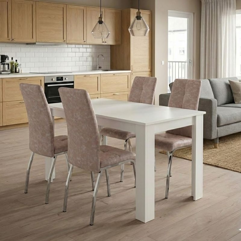 Σετ τραπεζαρία 5τμχ Darlen - Alma Megapap χρώμα λευκό - μπεζ 125x72x74εκ. Σετ τραπεζαρία 5τμχ Darlen - Alma Megapap χρώμα λευκό - μπεζ 125x72x74εκ.