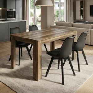 Σετ τραπεζαρία 5τμχ Darlen - Viva Megapap χρώμα καρυδί - μαύρο 125x72x74εκ.