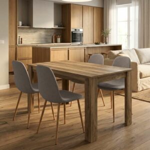 Σετ τραπεζαρία 5τμχ Darlen - Iris Megapap χρώμα καρυδί - ανοιχτό μπεζ/φυσικό πόδι 125x72x74εκ.