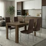 Σετ τραπεζαρία 5τμχ Darlen - Rosa Megapap χρώμα καρυδί - καφέ/χρωμίου πόδι 125x72x74εκ.