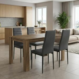 Σετ τραπεζαρία 5τμχ Darlen - Rosa Megapap χρώμα καρυδί - μαύρο 125x72x74εκ.