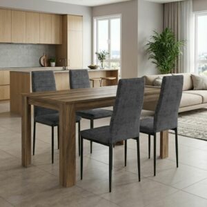 Σετ τραπεζαρία 5τμχ Darlen - Rosa Megapap χρώμα καρυδί - γκρι 125x72x74εκ.