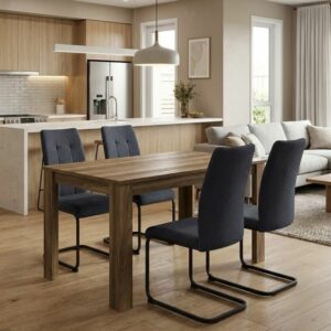 Σετ τραπεζαρία 5τμχ Darlen - Laura Megapap χρώμα καρυδί - ανθρακί 125x72x74εκ.