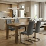 Σετ τραπεζαρία 5τμχ Darlen - Laura Megapap χρώμα καρυδί - γκρι 125x72x74εκ.