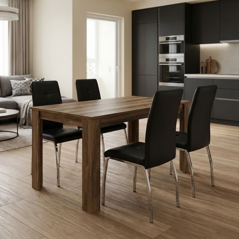 Σετ τραπεζαρία 5τμχ Darlen - Alma Megapap χρώμα καρυδί - μαύρο 125x72x74εκ. Σετ τραπεζαρία 5τμχ Darlen - Alma Megapap χρώμα καρυδί - μαύρο 125x72x74εκ.