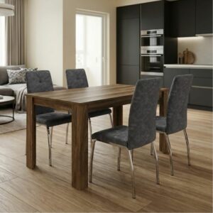 Σετ τραπεζαρία 5τμχ Darlen - Alma Megapap χρώμα καρυδί - γκρι 125x72x74εκ.