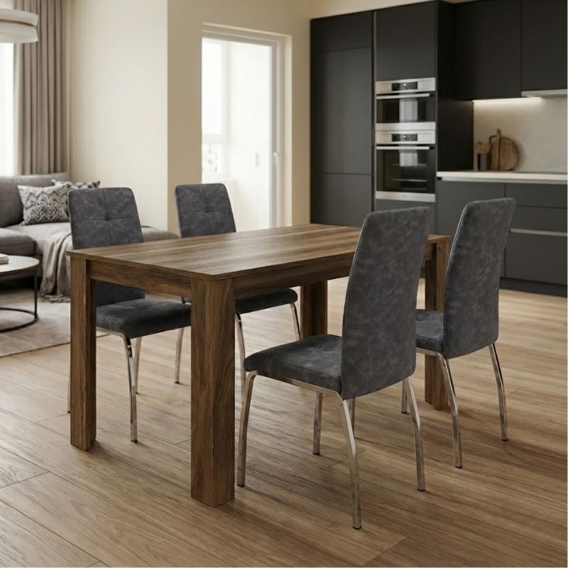 Σετ τραπεζαρία 5τμχ Darlen - Alma Megapap χρώμα καρυδί - γκρι 125x72x74εκ. Σετ τραπεζαρία 5τμχ Darlen - Alma Megapap χρώμα καρυδί - γκρι 125x72x74εκ.