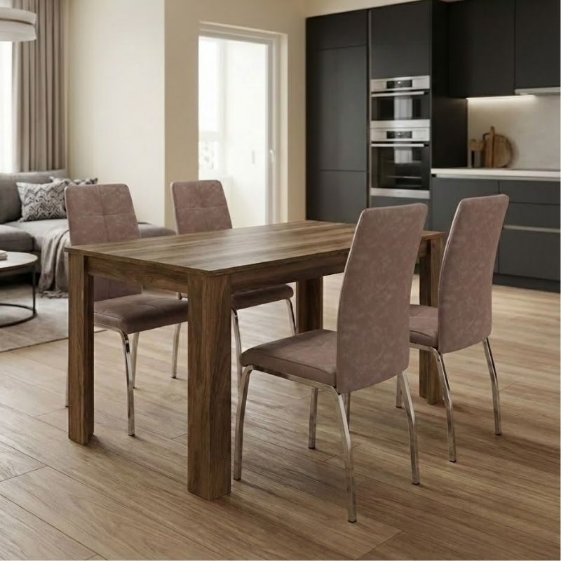 Σετ τραπεζαρία 5τμχ Darlen - Alma Megapap χρώμα καρυδί - μπεζ 125x72x74εκ. Σετ τραπεζαρία 5τμχ Darlen - Alma Megapap χρώμα καρυδί - μπεζ 125x72x74εκ.