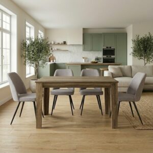 Σετ τραπεζαρία 5τμχ Darlen - Christy Megapap χρώμα καρυδί - ανοιχτό μπεζ 125x72x74εκ.