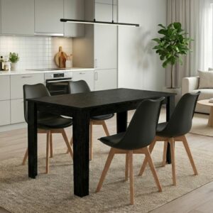 Σετ τραπεζαρία 5τμχ Darlen - Viva Megapap χρώμα sencron black - μαύρο 125x72x74εκ.