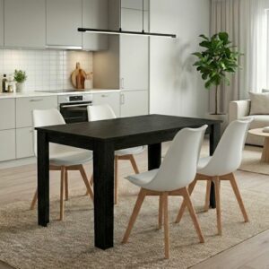 Σετ τραπεζαρία 5τμχ Darlen - Viva Megapap χρώμα sencron black - λευκό 125x72x74εκ.
