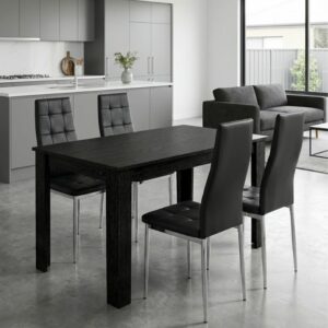 Σετ τραπεζαρία 5τμχ Darlen - Rosa Megapap χρώμα sencron black - μαύρο/χρωμίου πόδι 125x72x74εκ.