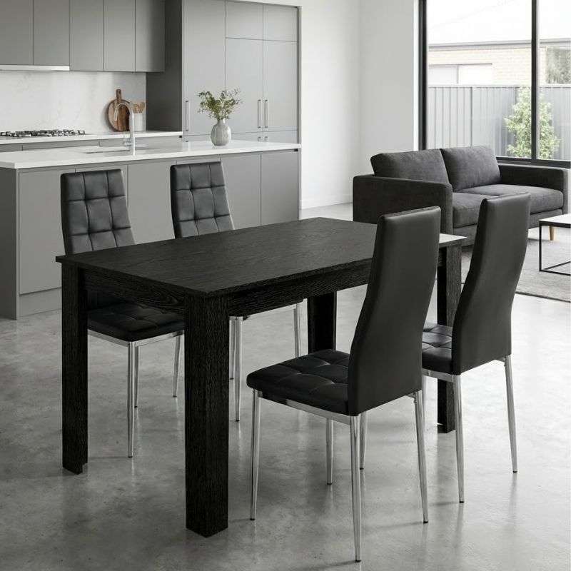 Σετ τραπεζαρία 5τμχ Darlen - Rosa Megapap χρώμα sencron black - μαύρο/χρωμίου πόδι 125x72x74εκ. Σετ τραπεζαρία 5τμχ Darlen - Rosa Megapap χρώμα sencron black - μαύρο/χρωμίου πόδι 125x72x74εκ.