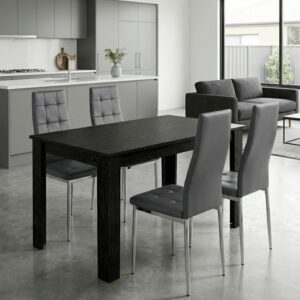 Σετ τραπεζαρία 5τμχ Darlen - Rosa Megapap χρώμα sencron black - γκρι/χρωμίου πόδι 125x72x74εκ.