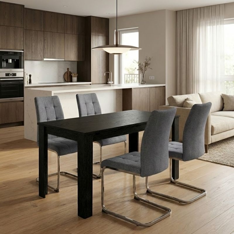 Σετ τραπεζαρία 5τμχ Darlen - Laura Megapap χρώμα sencron black - γκρι 125x72x74εκ. Σετ τραπεζαρία 5τμχ Darlen - Laura Megapap χρώμα sencron black - γκρι 125x72x74εκ.