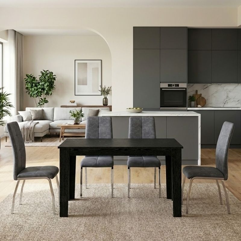 Σετ τραπεζαρία 5τμχ Darlen - Alma Megapap χρώμα sencron black - γκρι 125x72x74εκ. Σετ τραπεζαρία 5τμχ Darlen - Alma Megapap χρώμα sencron black - γκρι 125x72x74εκ.