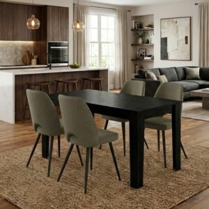 Σετ τραπεζαρία 5τμχ Darlen - Christy Megapap χρώμα sencron black - λαδί 125x72x74εκ.