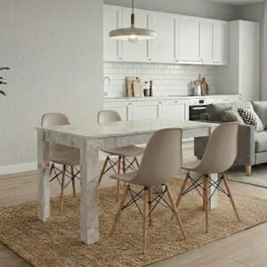 Σετ τραπεζαρία 5τμχ Darlen - Nova Megapap χρώμα λευκό εφέ μαρμάρου - cappuccino 125x72x74εκ.